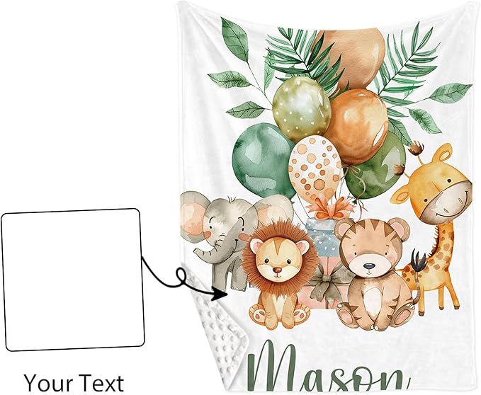 Custom Baby Crib Bedding Set, Personalized Name Lion Giraffe Design Crib Set 3 Pcs, Soft Double Layer Blanket, Crib Sheet & Room Rug, Ideal Nursery Decor Gift for Baby Girls Boys