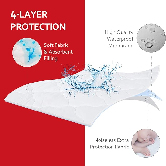 Pack and Play Mattress Pad (6 Sizes), Compatible with Graco Pack and Play On The Go Playard and Portable Playard, Pack and Play Sheets Fitted Waterproof Protector Cover Soft Quilted