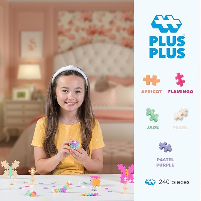 PLUS PLUS 240 Piece Interlocking Building Blocks for Kids, Open Ended Connecting Toys, Stem Bin Classroom Mini Manipulatives - Pearl Mix Play Tube