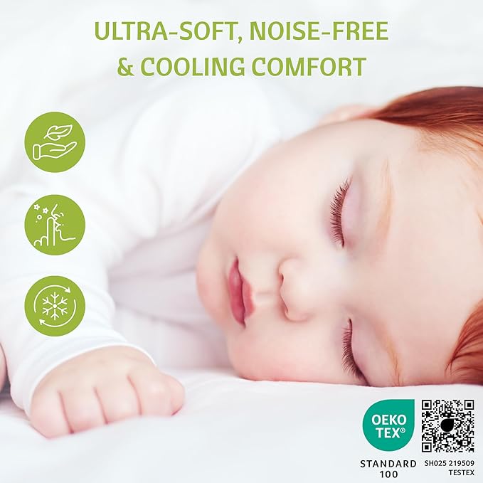Vesta Baby Crib Mattress Protector - 52” x 28” Noiseless Waterproof Pad Cover - Absorbent Soft Jacquard Bamboo Rayon Fitted Sheet for Infant & Toddler Bed Potty Training
