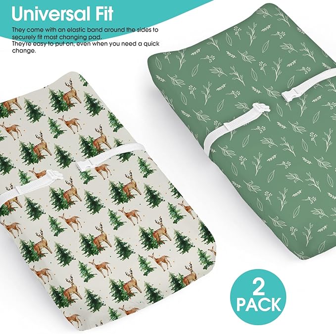 BROLEX Changing Pad Covers for Baby: Boy Girls Ultra Stretchy Soft 2 Pack,Sika Deer Foliage