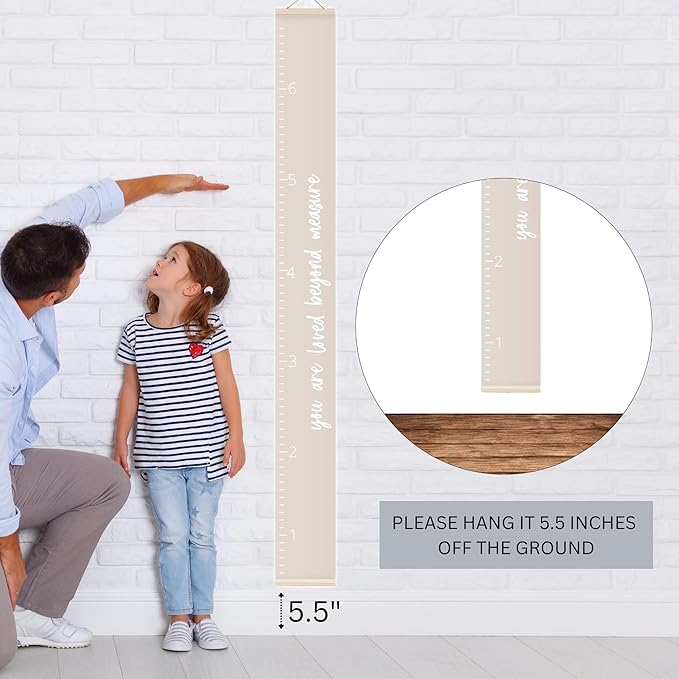 Morxy Canvas Growth Chart for Kids - Unisex Kids Room Wall Decor - Measuring Height Chart- Wall Tape with Height Chart for Kids (Canvas, Loved Beyond Measure -Beige)