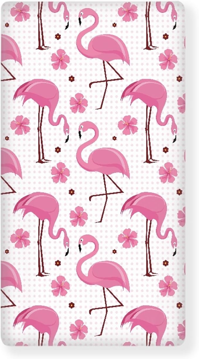 Pink Flamingos Fitted Crib Sheet for Girls Tropical Flowers Baby Sheet for Standard Crib and Toddler Cute Flamingo Nursery Bed Mattress Sheets 28"x52"