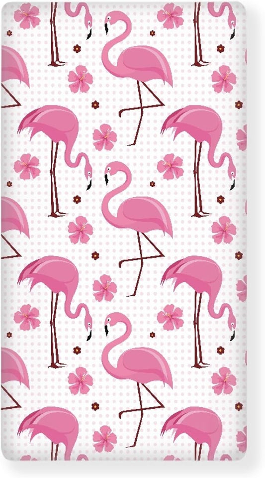 Pink Flamingos Fitted Crib Sheet for Girls Tropical Flowers Baby Sheet for Standard Crib and Toddler Cute Flamingo Nursery Bed Mattress Sheets 28"x52"