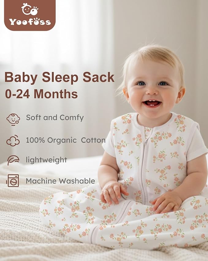 Yoofoss Baby Sleep Sack 6-12 Months Wearable Blanket for Babies 100% Organic Cotton 2-Way Zipper TOG 0.5 Toddler Sleeping Sack 3 Pack, Comfy Lightweight Sleep Sacks