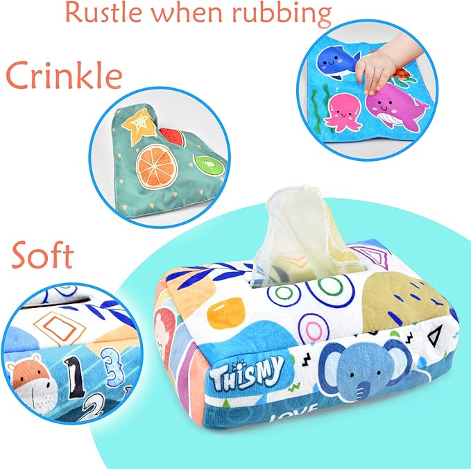 Baby Toys 6-12 Months Tissue Toy Montessori Toy for Babies 6-12 18 Months, Soft Contrast Crinkle Sensory Toys for Toddlers