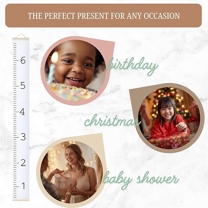 Morxy Canvas Growth Chart for Kids - Unisex Kids Room Wall Decor - Measuring Height Chart- Wall Tape with Height Chart for Kids (Canvas, Plain White)