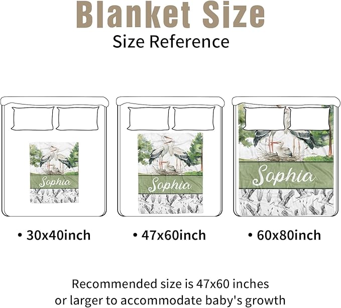 Personalized Baby Crib Bedding Set, Custom Name Crane Design Baby Bedding 2-Pcs Set-Soft Double Layer Dotted Blanket and Fitted Sheet, Nursery Bedding for Newborn Boys Girls, Perfect Shower Gift