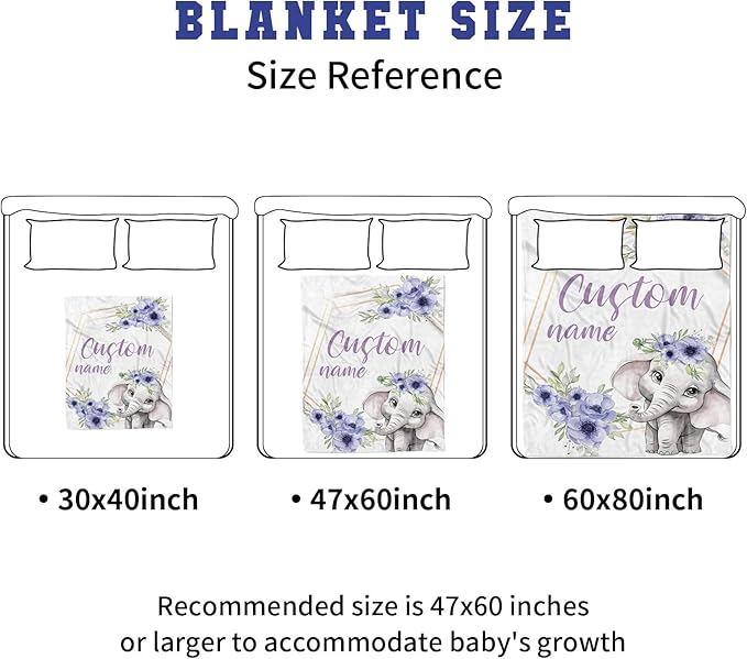 2-Piece Personalized Crib Bedding Set for Girls Boys, Including Double Layer Blanket, Crib Sheet, Infant Elephant Theme Set with Custom Name, Cozy and Durable Crib Set