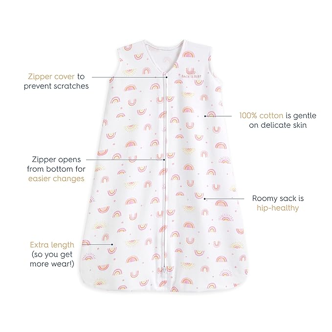 HALO SleepSack, 100% Cotton Wearable Blanket, Swaddle Transition Sleeping Bag, TOG 0.5, Sunshine Rainbows, Small, 0-6 Months