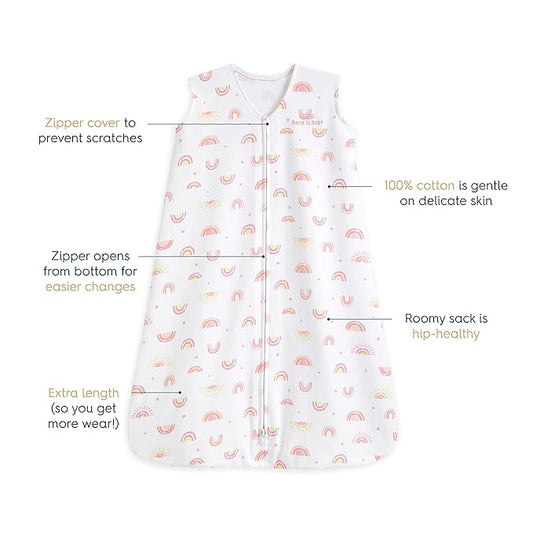 HALO SleepSack, 100% Cotton Wearable Blanket, Swaddle Transition Sleeping Bag, TOG 0.5, Sunshine Rainbows, Medium, 6-12 Months
