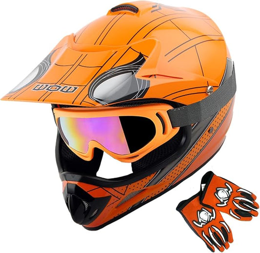 WOW Youth Kids Motocross BMX MX ATV Dirt Bike Dianosour Helmet Dragon + Goggles + Martian Youth Glove Bundle: HJOY MG Bundle