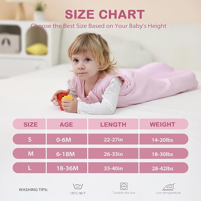 Mosebears Unisex Rayon Made from Bamboo Sleep Sack with 2-Way Zipper,2.5 Tog Baby Winter Sleep Sack (Blush,0-6 Months)