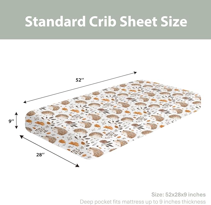Watercolor Hedgehog Leaves Baby Crib Sheets for Boy Girl 52x28Inch Cute Hedgehogs Soft Stretchy Fitted Crib Mattress Cover Animals Baby Sheet for Standard Crib and Toddler Mattresses