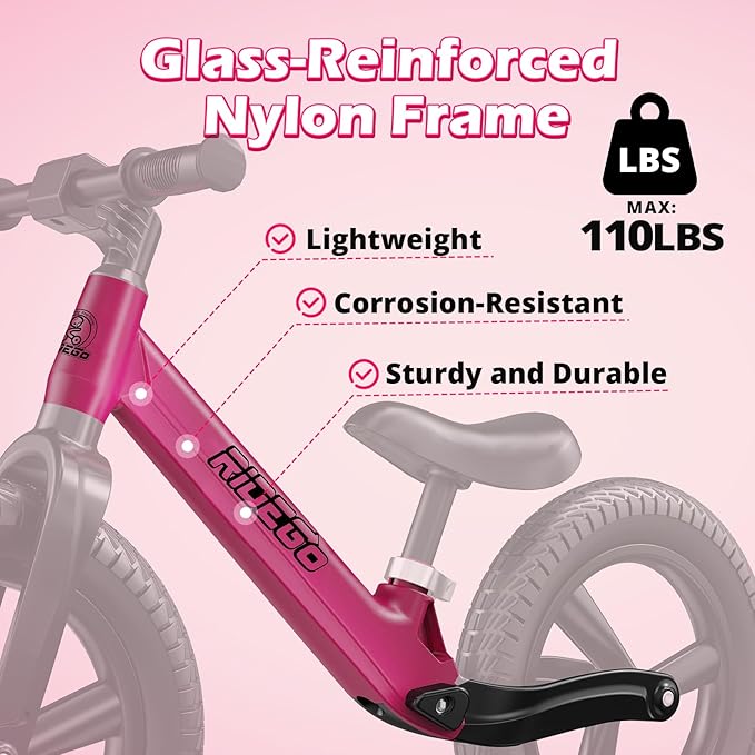 Ridego 14 Inch Balance Bike for Kids 3-6 Year Old,Lightweight Kids Bike with Adjustable Seat, Push Bicycle with Air Rubber Tires，Ride-on Toys Birthday Gift