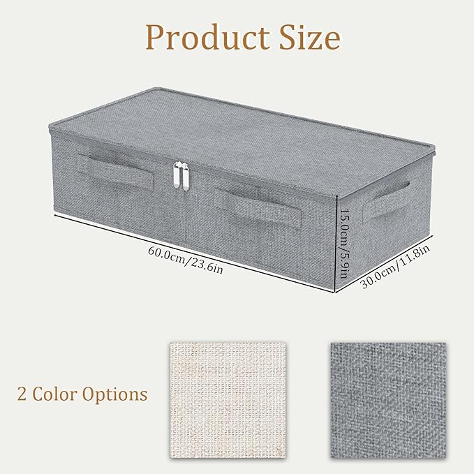 ENUMAIL Underbed Storage Box, Foldable Bed Sheet Organizer, Cube Bags Container with Lid for Organizing Clothes, Blankets, Comforter, 23.6x11.8x5.9in, Grey, 2 Pack