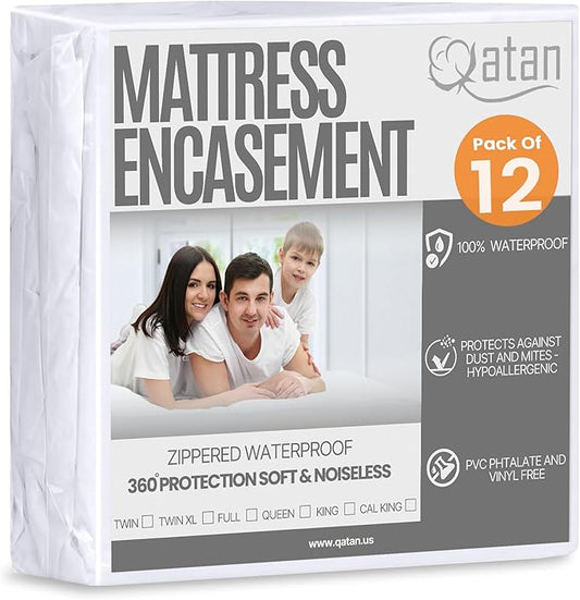 Zippered Mattress Encasement - Mattress Protector Zippered - 6-Sided Waterproof Mattress Cover with Zipper for Complete Protection - Soft, Noiseless, Machine Washable (White, Twin (Pack of 12))