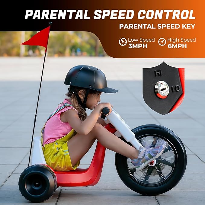 25V Electric Tricycle Toy for Kids 3+ Years, Speed Control 3-6 MPH Max Speed,45 Mins Max Long Lasting, Kids Ride On Car Toy, Adjustable Seat and LED Lights for Gifts