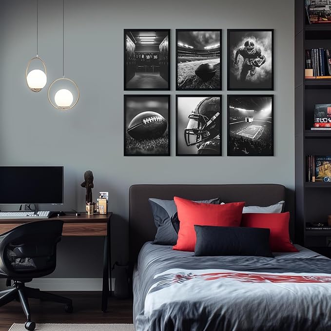 Football Wall Art Sports Canvas Poster Boys Room Wall Decor Rugby Field Prints American Football Pictures Inspirational Sports Painting Black White Artwork for Teen Kids Bedroom 8x10 Inch Unframed