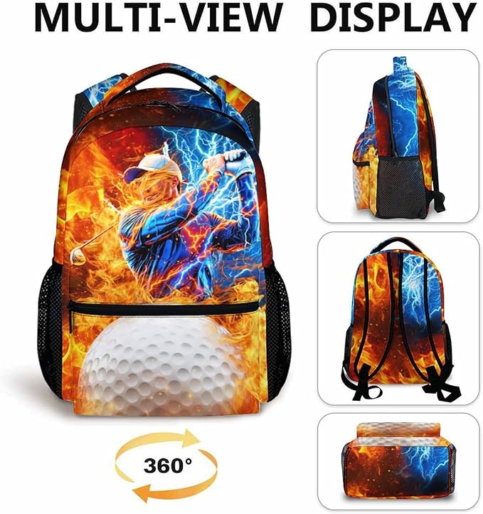 CustomWish Boys School Backpack - Golf Boys Backpacks for Kids Teens Elementary Middle Primary High Senior - 17 Inch Lightweight Cool Sport Bookbag for School Travel