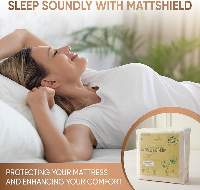 Deluxe Waterproof Organic Mattress Protector California King - Certified Organic Cotton Breathable Mattress Pad Cover - New 280 GSM Comfort - Jersey Cotton Skirt - Fitted Comfort