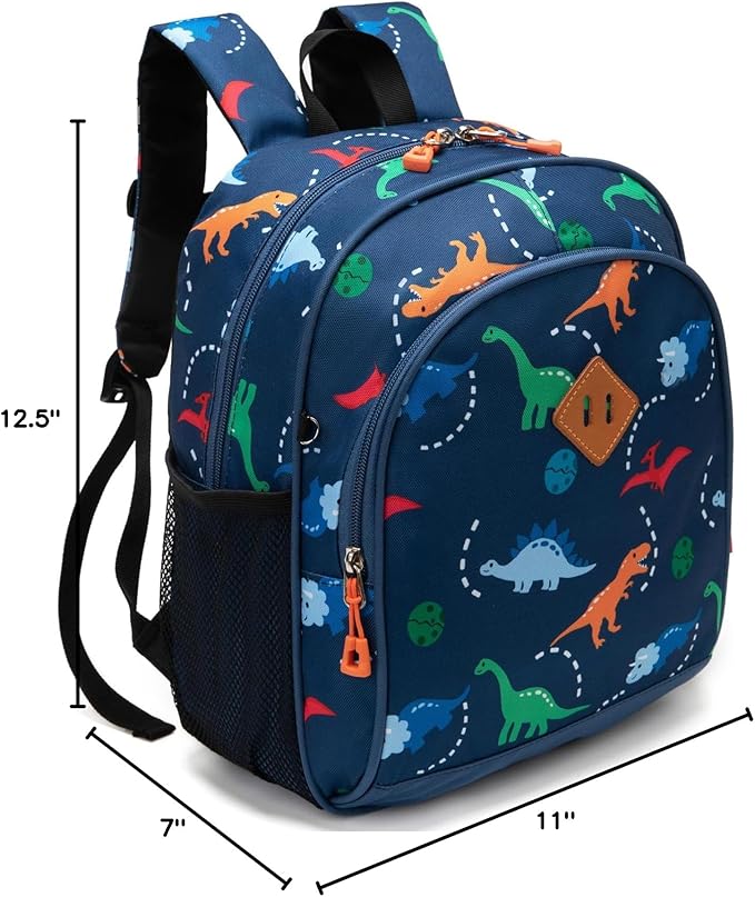 JinBeryl Toddler Backpack for Boys or Girls, Little Kids Backpack for Preschool or Kindergarten (Dinosaur Navy Blue, Mini)