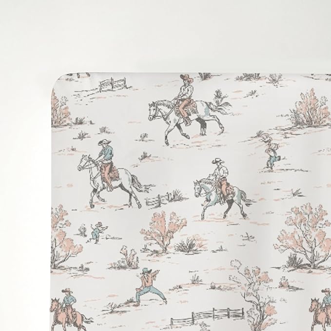Vintage Cowboy Baby Crib Sheets for Boy Girl 52"x28" Retro Western Cowboy Horse Soft Stretchy Fitted Crib Mattress Cover Wild Desert Baby Sheet for Standard Crib & Toddler Mattress Pad