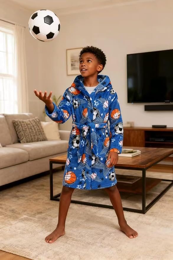 Boys Girls Robe Kids Flannel Hooded Bathrobe Sleepwear Pajamas Toddler Soft Plush Robes for Girls 2-16 Years