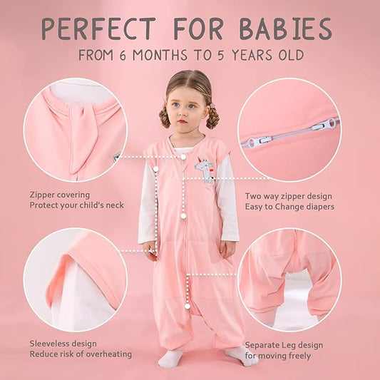 WONDAY Toddler Sleep Sack with Feet, 0.5 Tog Sleeping Sacks for Walking with Legs 3-5T 4T 5T