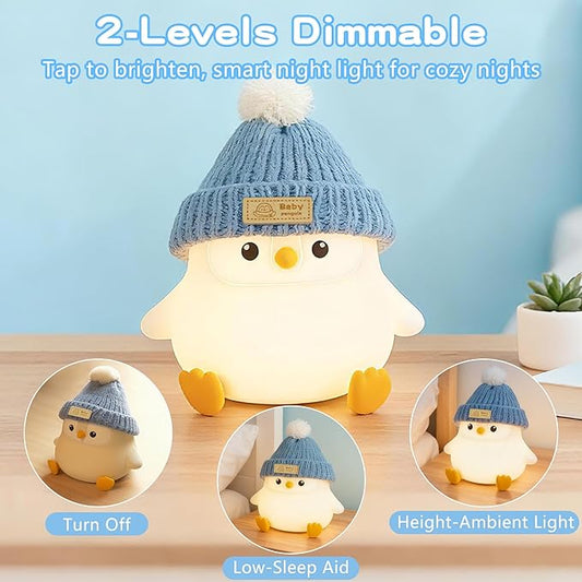 Penguin Lamp with Knit Hat,Cute Penguin Night Light,Safe Soft Silicone,Dimmable Nursery Nightlight, Squishy Animal Lamp,Room Decor,White Elephant Gifts for Kids /Boys Girls Baby,Valentine's Day Gift
