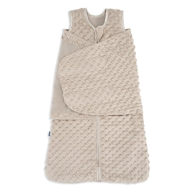 HALO Sleepsack Swaddle, 3-Way Adjustable Swaddle Blanket, TOG 3.0, Velboa, Fawn Grey Plush Dots, Newborn, 0-3 Months