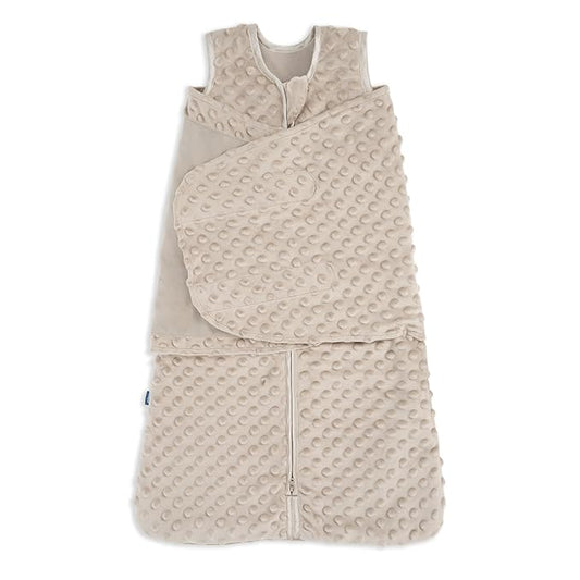 HALO Sleepsack Swaddle, 3-Way Adjustable Swaddle Blanket, TOG 3.0, Velboa, Fawn Grey Plush Dots, Newborn, 0-3 Months