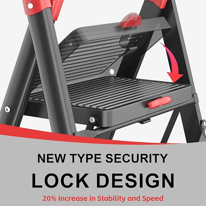 DIAMONDFORGE 6-Step Foldable Step Ladder Stool with Handle, Anti-Slip Wide Pedals & Feet, 800lbs Capacity, Sturdy Stepstool Folding for Adults in Home & Kitchen Use - Black Red