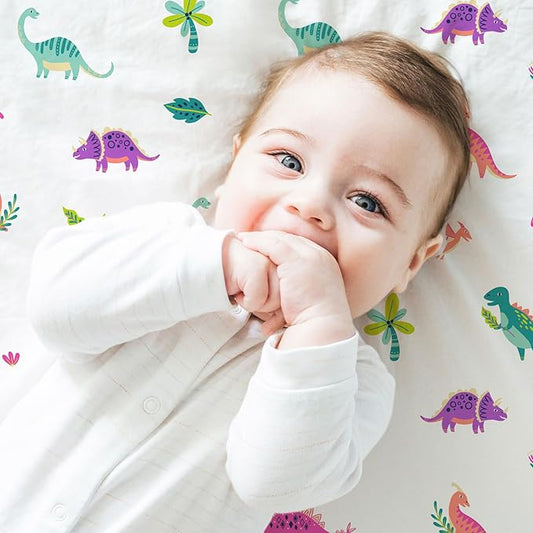 Wildkin Kids 100% Microfiber Crib Sheet – Soft, Breathable Fitted Sheet - Darling Dinosaurs