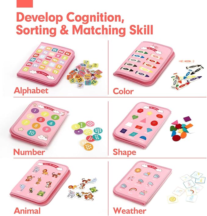 hahaland Toddler Busy Board Montessori Toys for 3 Year Old Girl Gifts, Educational Learning Toys with Life Skills, Alphabet, Number, Shape, Color, Easter Gift Travel Busy Book Sensory Activities Age 3