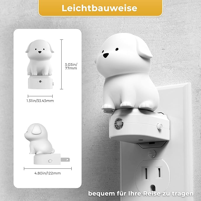 L LOHAS LED Plug in Night Light for Kids,3D Cute Puppy Night Lights with Dusk to Dawn Sensor,1600K/2700K/5000K 3CCT Dog Night Light,Christmas Birthday Gift Nightlight for Kids,Room Decor