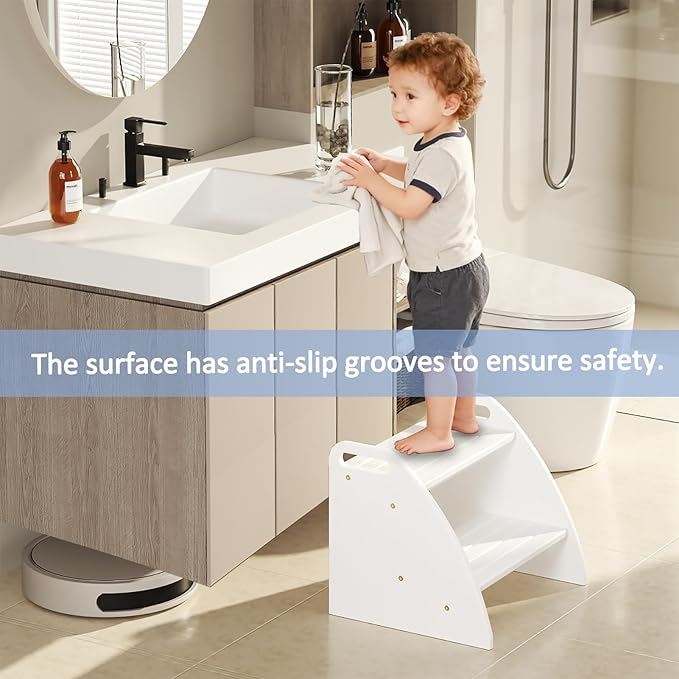 Step Stool, Two Stepping Stool 300lbs Capacity, with Non-Slip Handles and Pads,Bamboo Step Stool for Bathroom Sink, Perfect Natural Wooden Step Stool for Kitchen