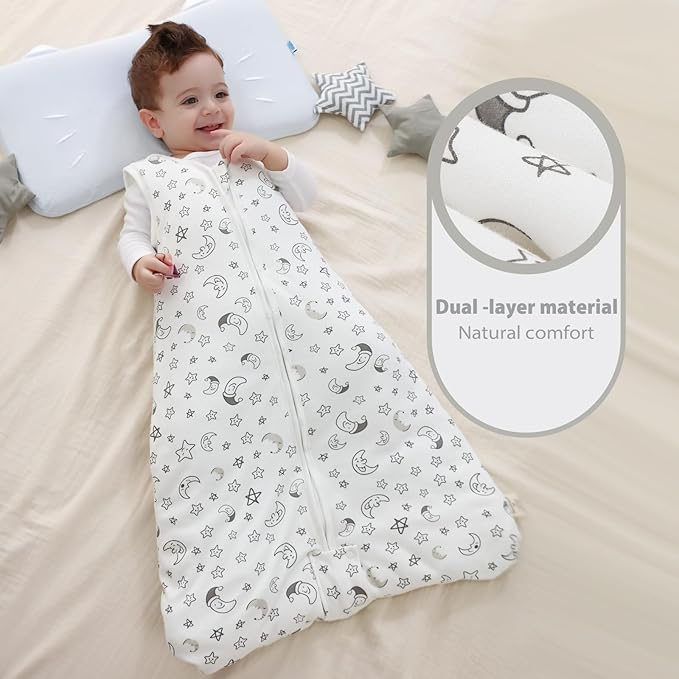 Mosebears Sleep Sack Baby Winter Wearable Blanket with 2-Way Zipper,2.5 TOG Cotton Sleep Sack Unisex (White Star, 12-18 Months)