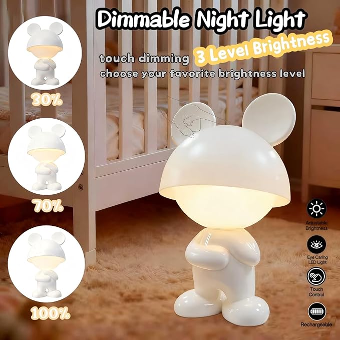 ShonlPin Night Light for Kids,Rechargeable Table Lamp,Touch Lamps for Nightstand,Dimmable,Breastfeeding,Baby Nursery,Sleep Aid,Cute Decor Gifts Stuff for Baby Toddler Boys Girls Christmas Birthday