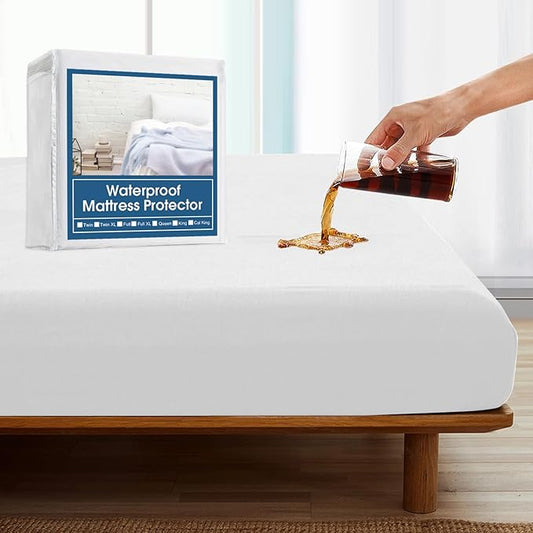 SPRINGSPIRIT Queen Mattress Protector, Queen Size Mattress Cover Protector Waterproof with Deep Pocket up to 14’’, Noiseless & Skin-Friendly Queen Fitted Sheet Only, White