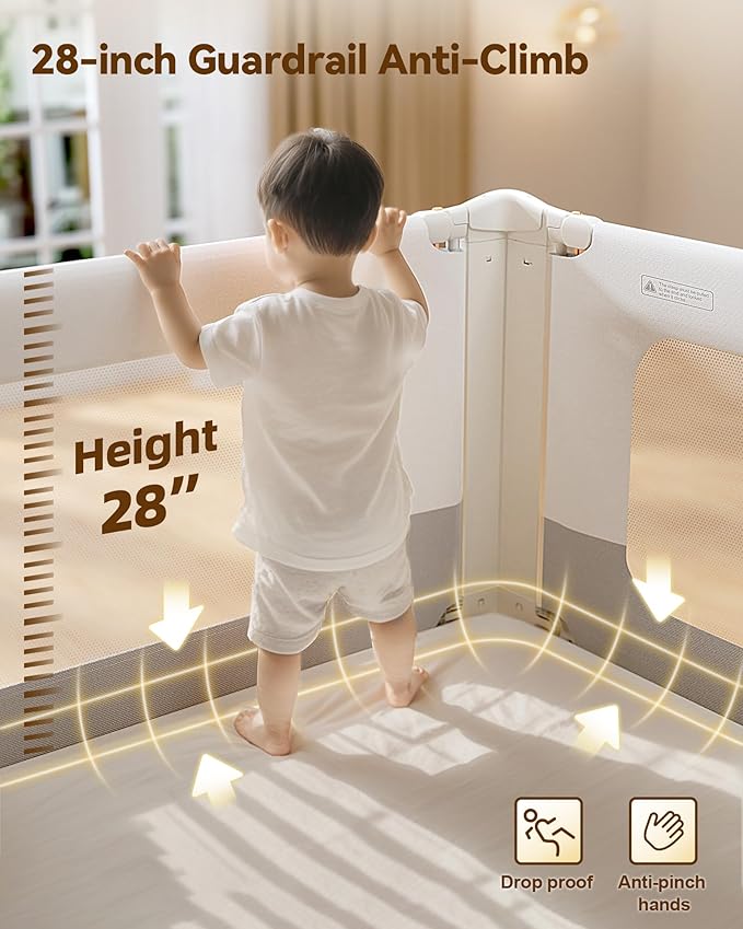 Bed Rail for Toddlers, Thickened & Reinforced Toddler Bed Rails with Double Child Lock, Upgraded Kids Baby Bed Rail Guard/Bed Side Rails for Queen, King Size,White/Grey, 1Side, 78.7" Lx28 H