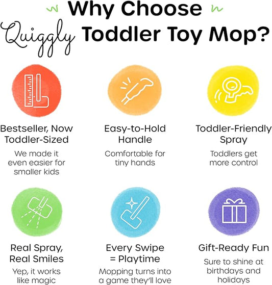 Quiggly Toddler Spray Mop – Two-Handed Design for Ages 3–5 with Real Water Sprayer – Montessori Functional Cleaning Toy Set