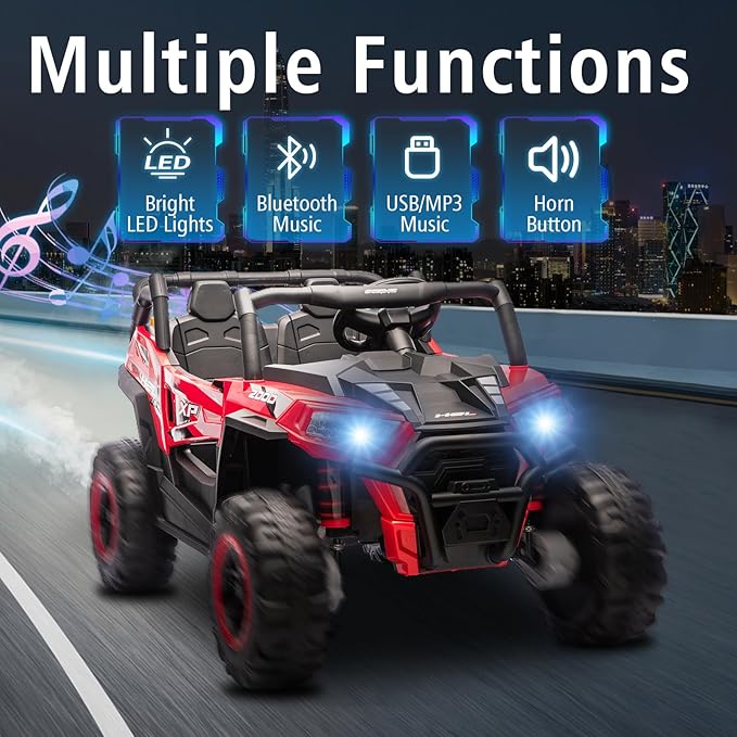 24V Car for Kids, 4WD Ride on Electric Cars, 4x4 Battery Powered Electric UTV for Boys Girls, 3 Speeds Off Road Truck with Bluetooth (Red)