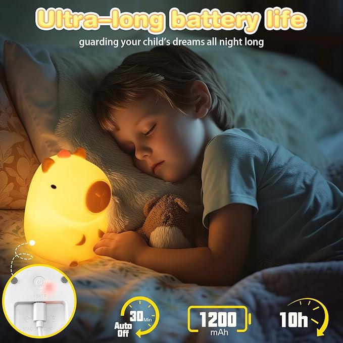 loatme Night Light for Kids, Rechargeable Dimmable Silicone LED Nightlight with 7 Colors, Baby Nursery Night Lamp, Touch Squishy Lamp, Cute Gifts for Girls, Boys, Toddler Room Decor, Capybara