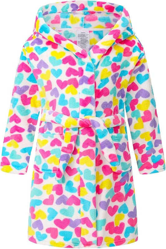 Boys Girls Robe Kids Flannel Hooded Bathrobe Sleepwear Pajamas Toddler Soft Plush Robes for Girls 2-16 Years