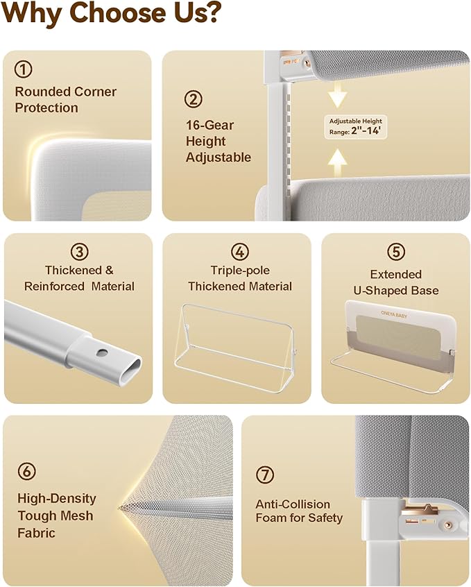 Baby Bed Rail Guard, 32in Thickened Toddler Bed Rail for Toddlers, Extral Tall Swing Down Kids Child Safety Side Railing Guards/Rails for Twin, Full, Queen, King Bunk Size Bed, White/Grey, 27”H