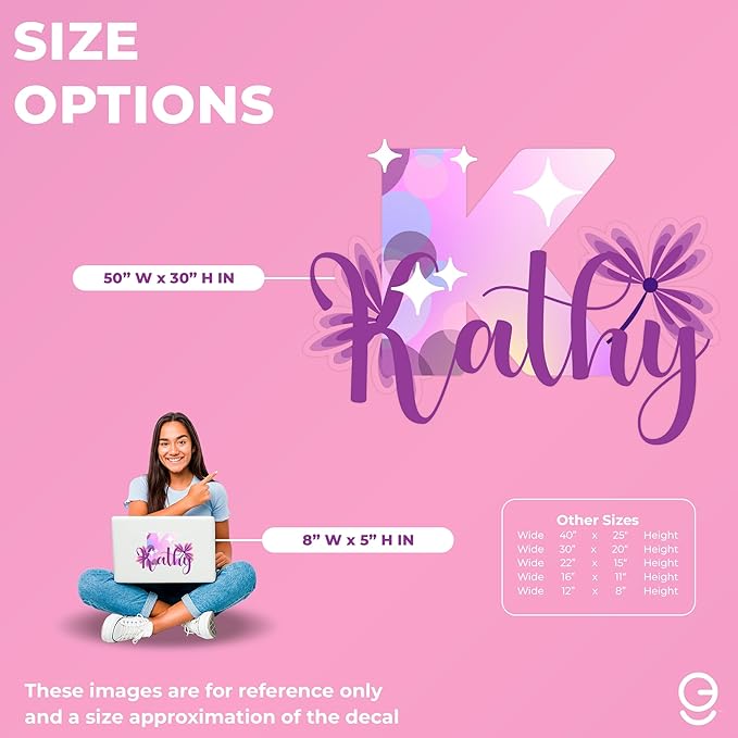 CRYPTONITE Custom Stickers Name & Initial Wall Decor with Purple Flower | Custom Decal for Baby Girl Nursery Decor (E. Floral)