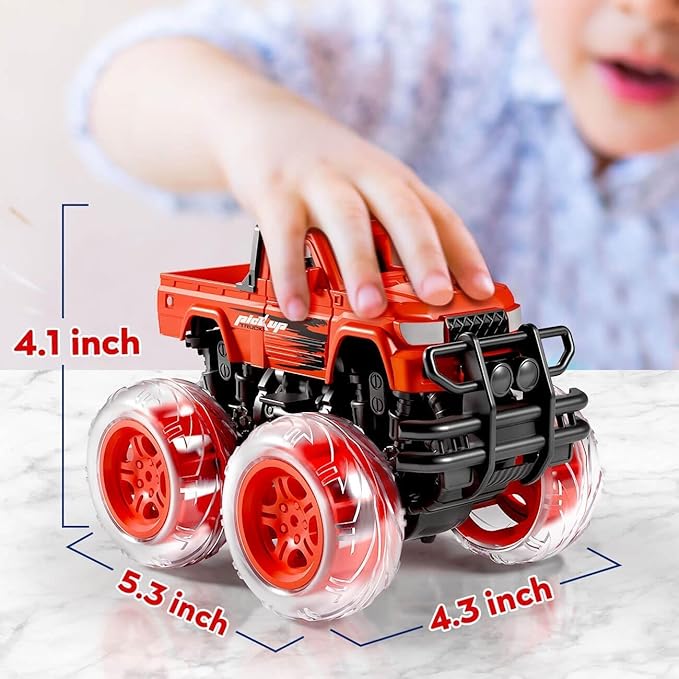 Monster Trucks Toys for Toddlers Boys: Light-up Wheels for Kids Age 2-4 Years Old,Toy Car for Kid Ages 3-5,Boy Cars to 3-6,Toy Truck for Toddler 1-3,Jam Birthday Gift for Children 1-3 (Red and Green)