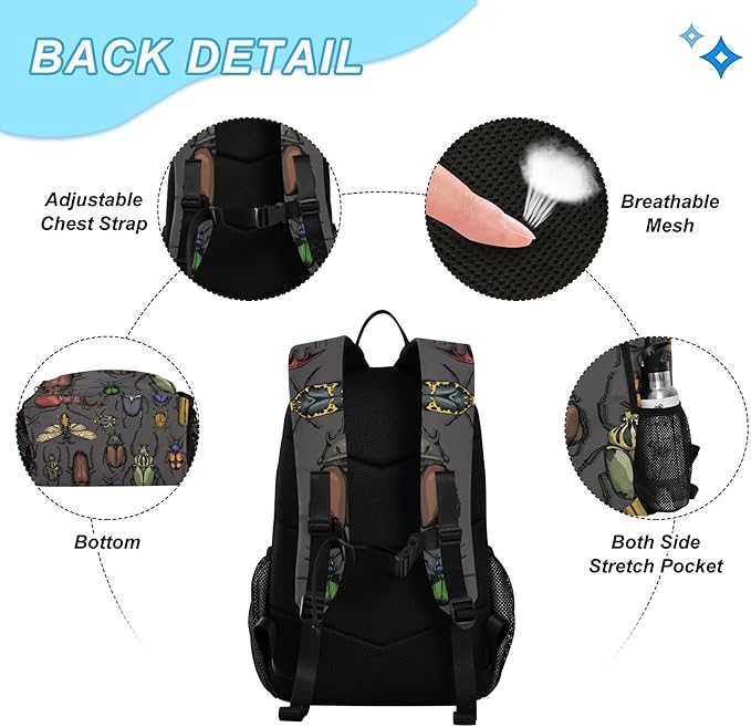 Jucciaco Insects Beetle Backpack with Lunch Bag, School Backpack for Teens Boys Girls Kids Backpacks Set
