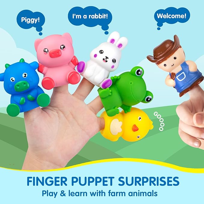 Toddler Learning Toys for 1 2 3 Years Old, Count Matching & Sorting Montessori Farm Train Set with 8 Farm Animals & 1 Farmer Finger Puppets, Christmas Easter Birthday Gift for Baby Boys Girls